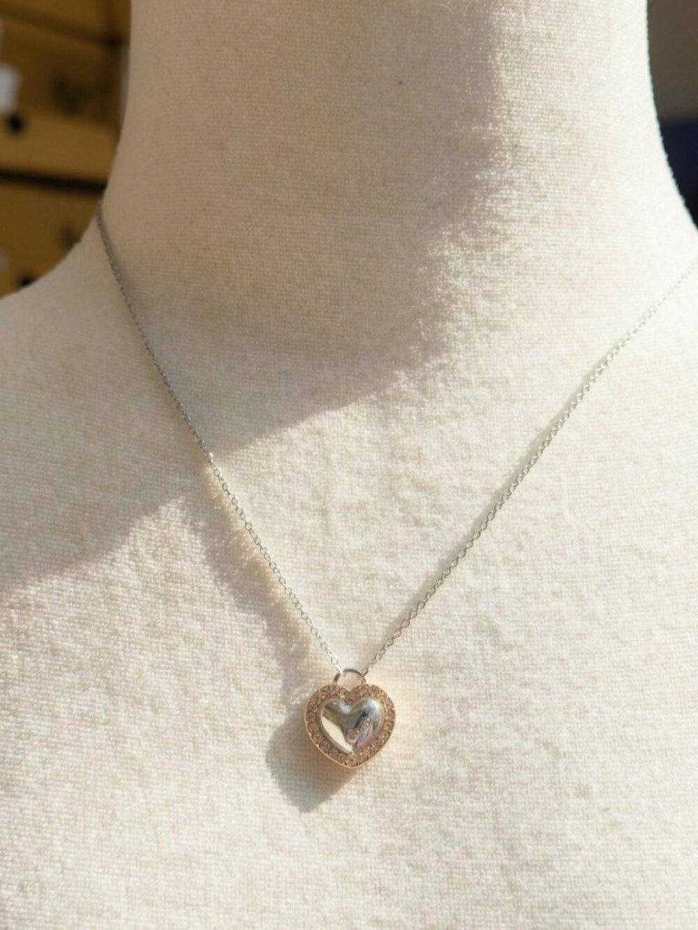 Coach Silver heart pendant necklace with diamond accents